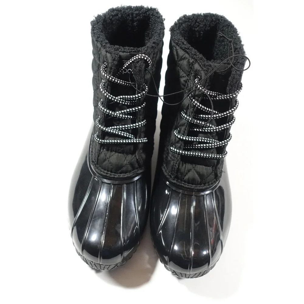 Sporto Andie Duck Boots Women 8 Black Water Repellant Lightweight Pull Tab
